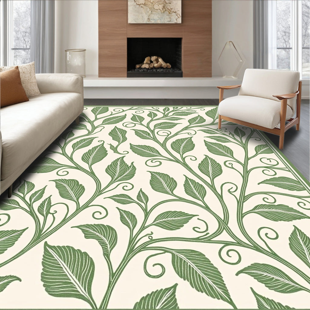 Green Leafy Vine Scrollwork Rug