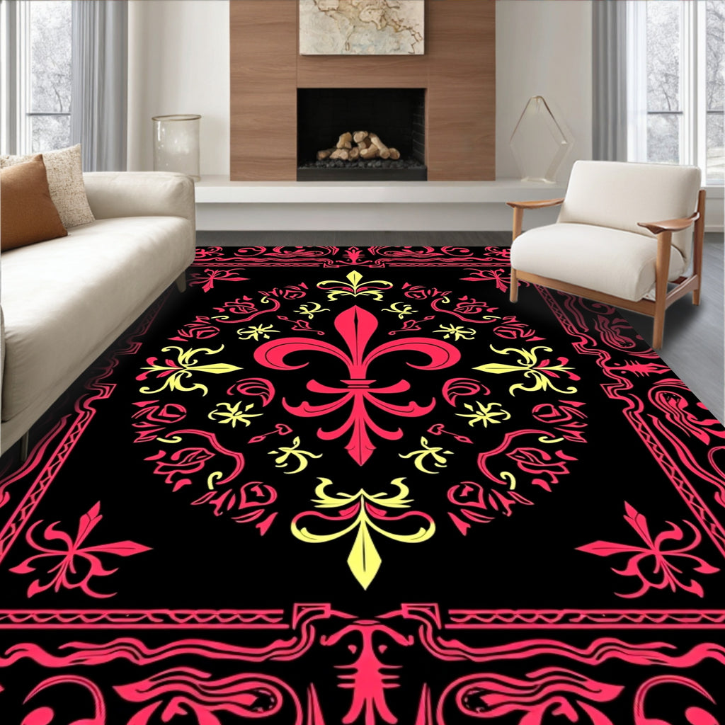 Crimson Yellow Fleur-de-lis Mandala Rug