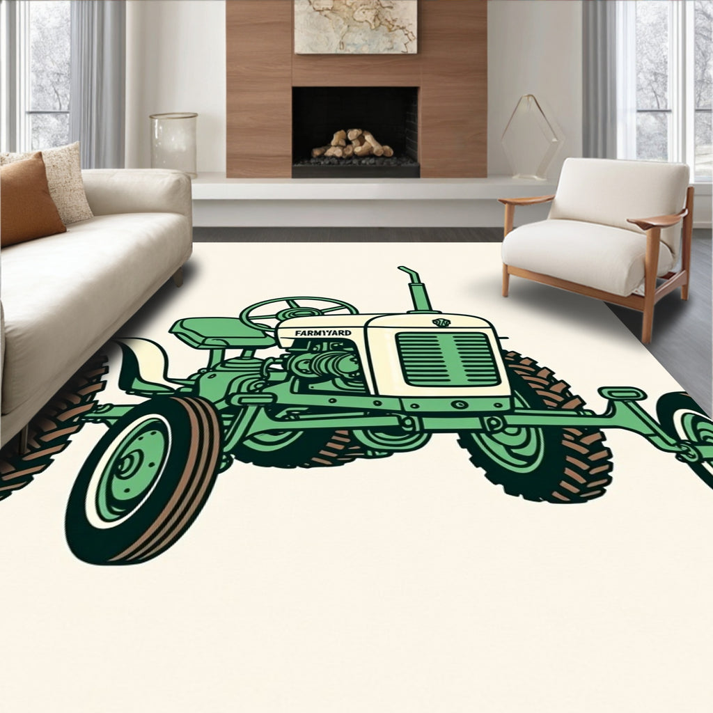 Vintage Farmyard Tractor Illustration Rug