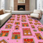 Pink Gingerbread Houses All-Over Rug