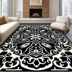 Black White ornate floral medallion Rug
