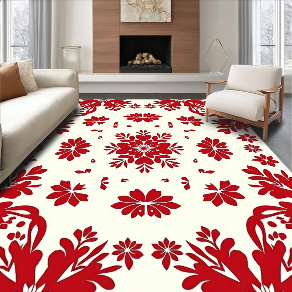 Crimson Floral Medallion Symmetric Arrangement Rug