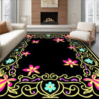 Vibrant Pink Yellow Floral Butterfly Border Rug