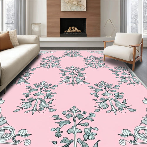 Art Nouveau Pink Floral Bordered Rug