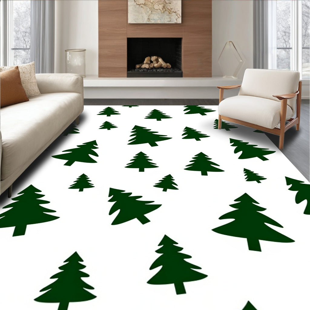 Evergreen Forest Silhouette Scattered Trees Rug