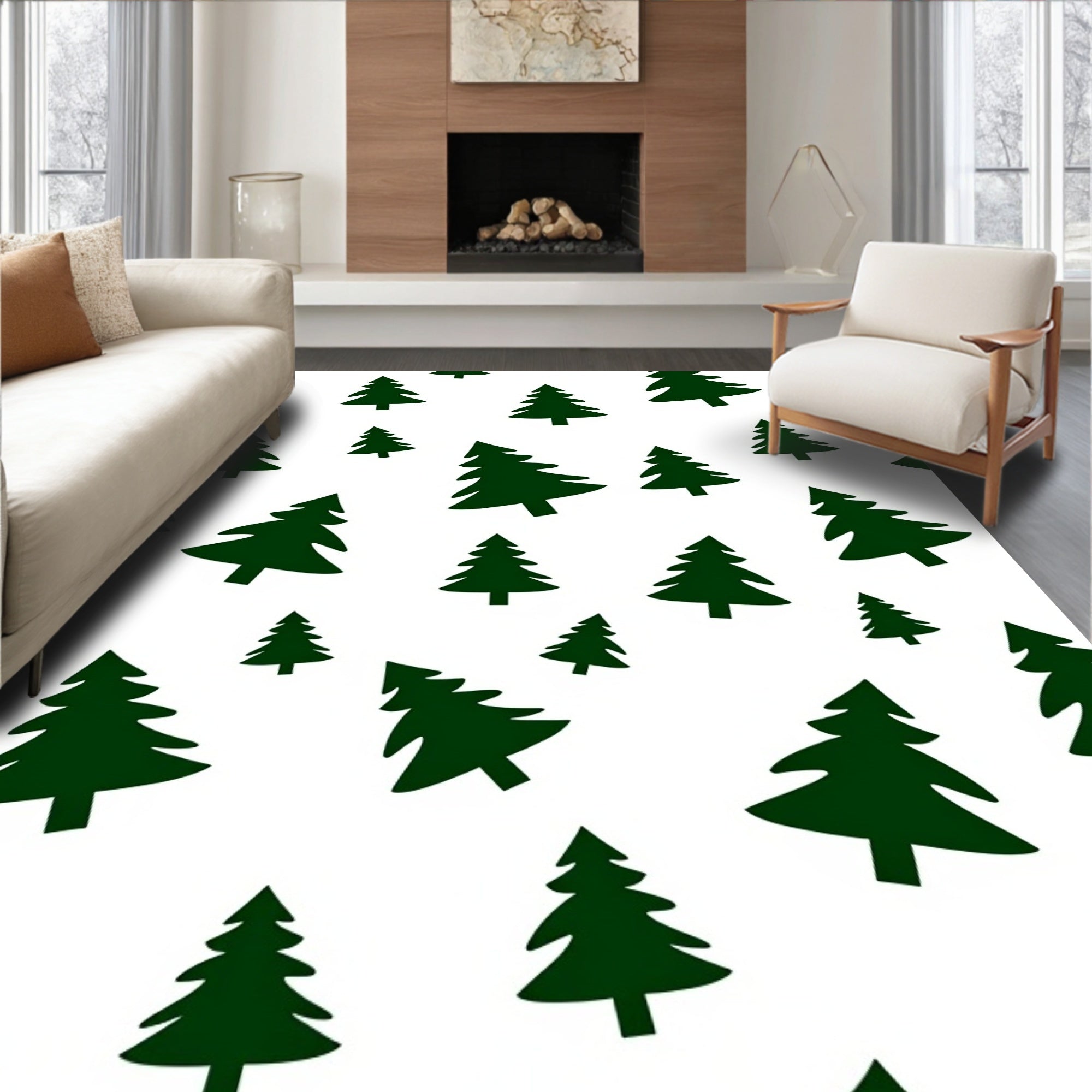 Evergreen Forest Silhouette Scattered Trees Rug