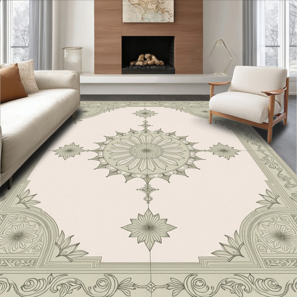 Sage Floral Medallion Border Rug