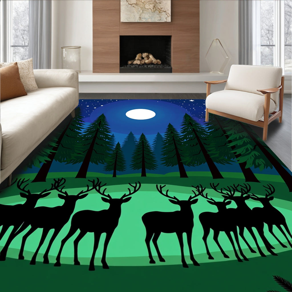 Midnight Forest Deer Moonscape Rug