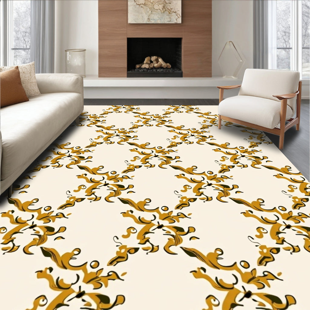 Golden Scrollwork Floral Lattice Rug