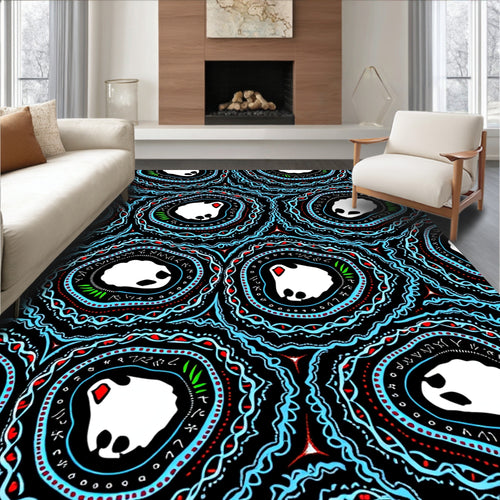Black Blue Red Abstract Geode Rug