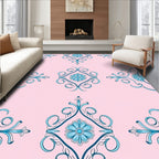 Aqua Floral Medallion Pink Background Rug