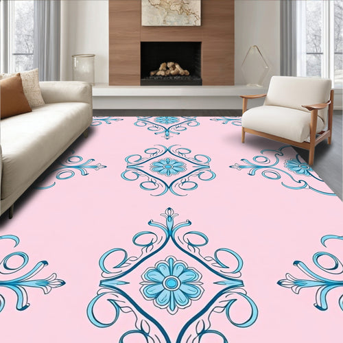 Aqua Floral Medallion Pink Background Rug