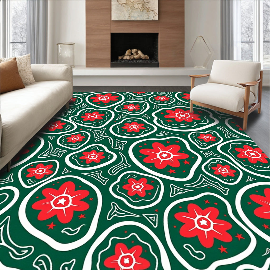 Whimsical Red Flower Organic Forms Rug