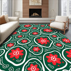 Whimsical Red Flower Organic Forms Rug
