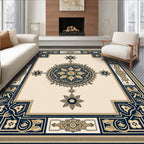 Dark Blue Golden Medallion Border Rug