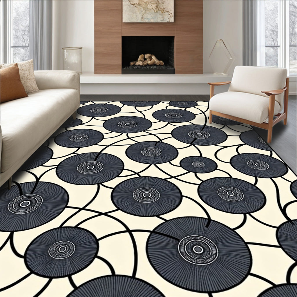Dark Gray Circular Radiating Elements Rug