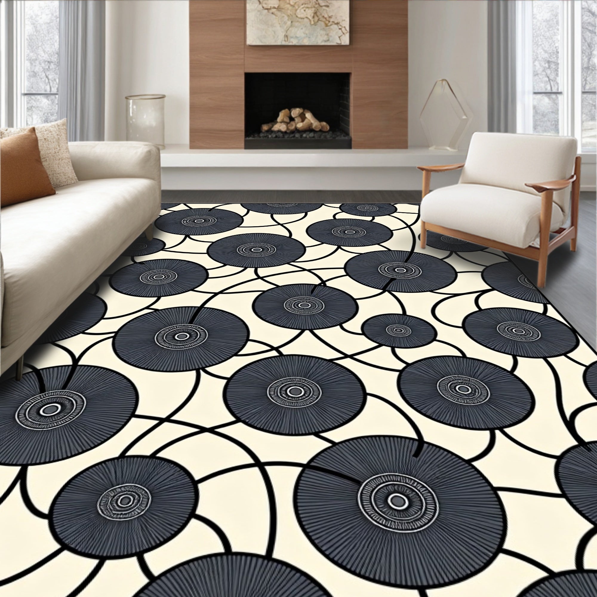 Dark Gray Circular Radiating Elements Rug