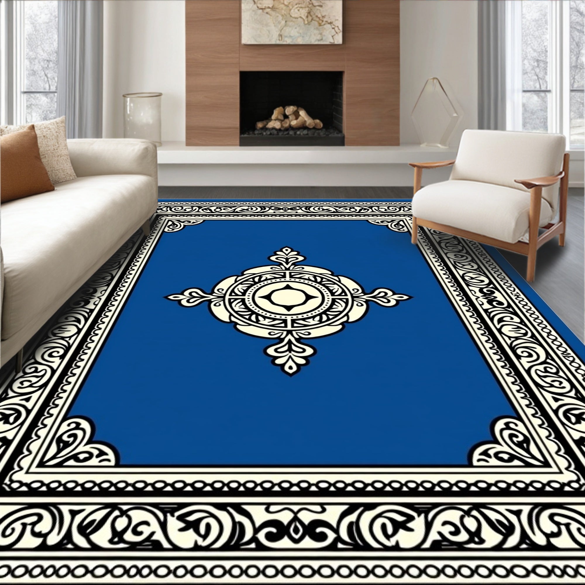 Royal Blue Traditional Medallion Border Rug