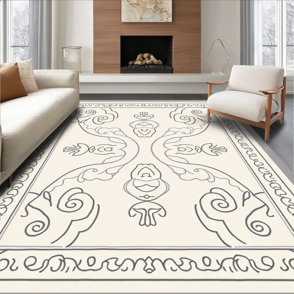 Ornate Gray Floral Symmetry Rug