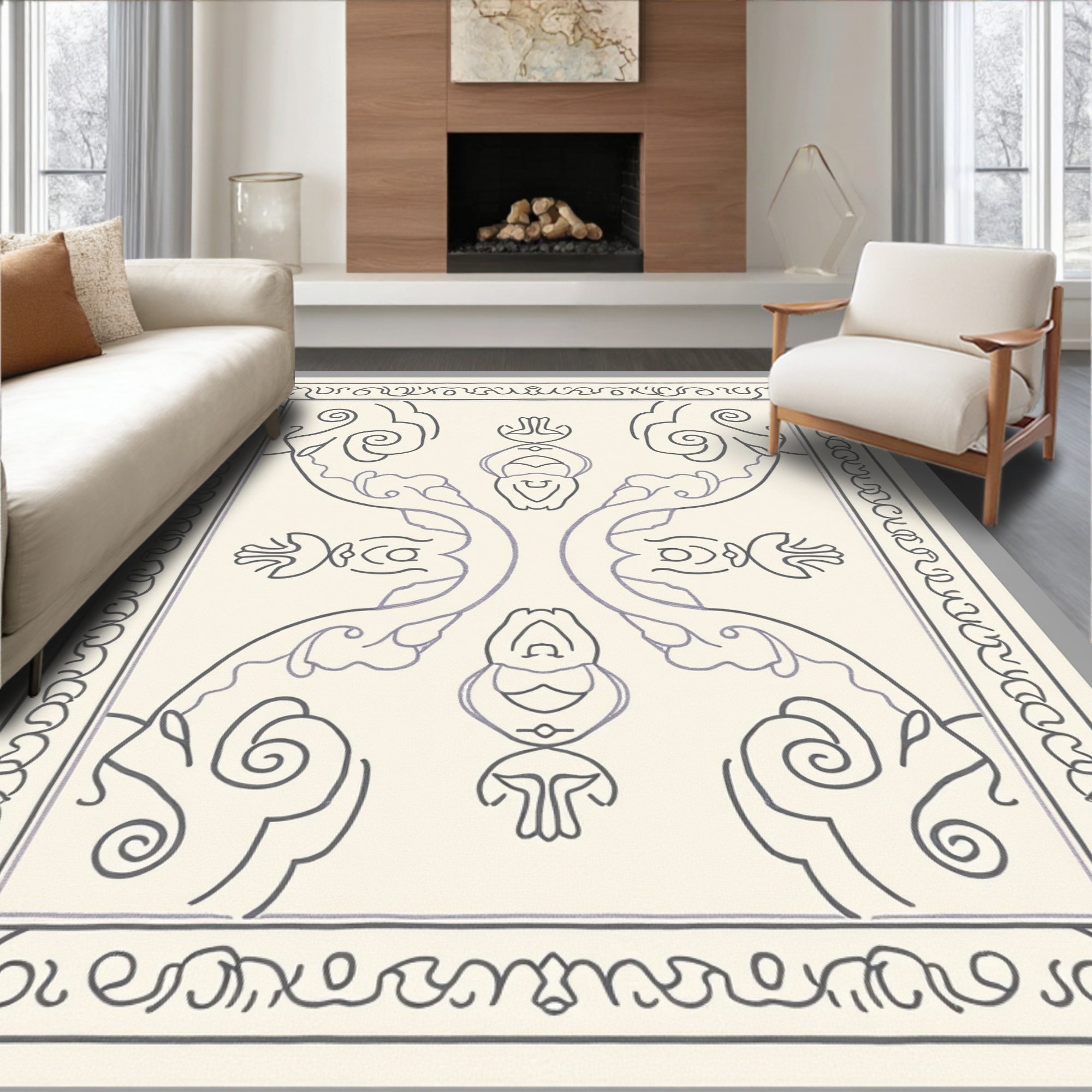 Ornate Gray Floral Symmetry Rug