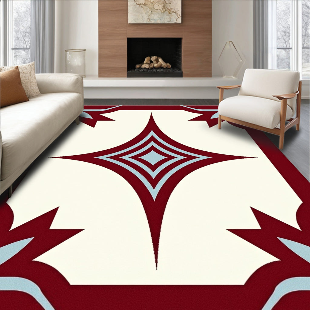 Crimson Teal Starburst Geometric Tile Rug