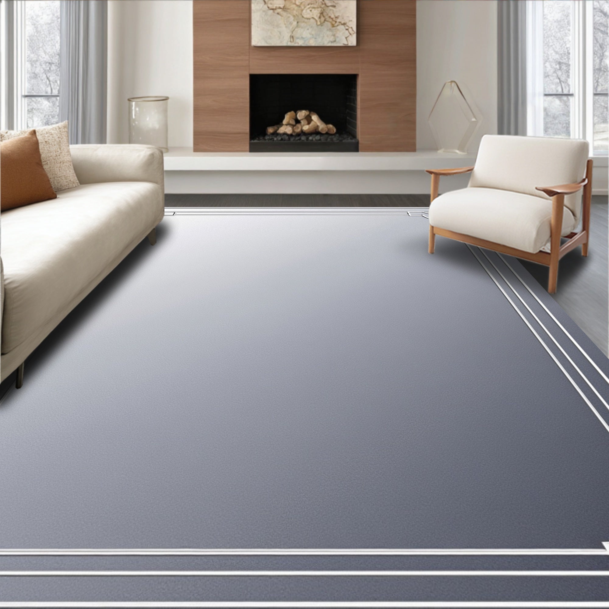 Silver Art Deco Border Frame Rug