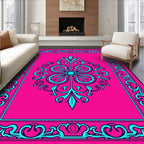 Vibrant Pink Teal Central Floral Rug