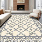 Cream Gray Ornate Lattice Border Rug
