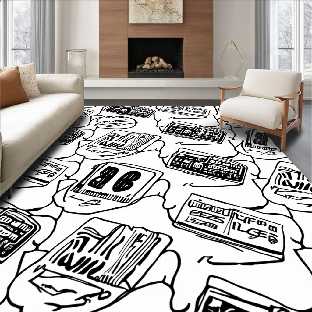 Bold Black And White Graphic Cards Rug
