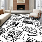 Bold Black And White Graphic Cards Rug