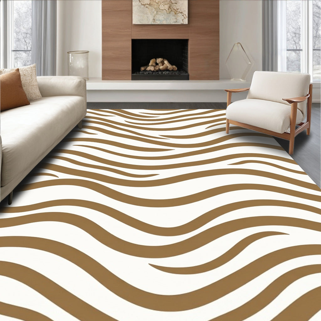 Brown And White Zebra Stripe Rug