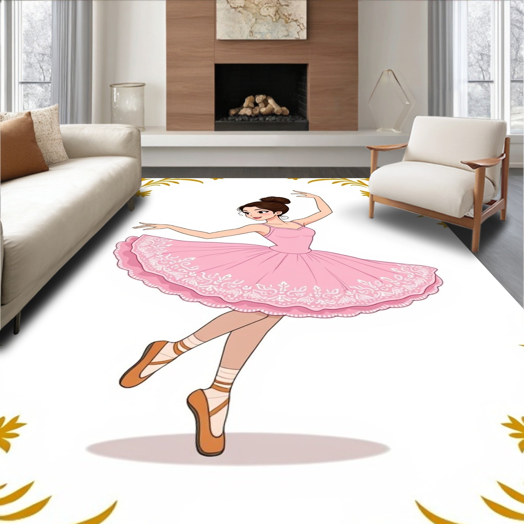 Pink Ballerina Lace Trim Swirls Rug