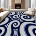Navy Blue Swirling Abstract Spirals Rug