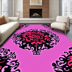 Pink Black Abstract Floral Mandala Rug
