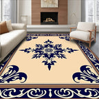 Dark Blue Ornamental Ivory Medallion Rug