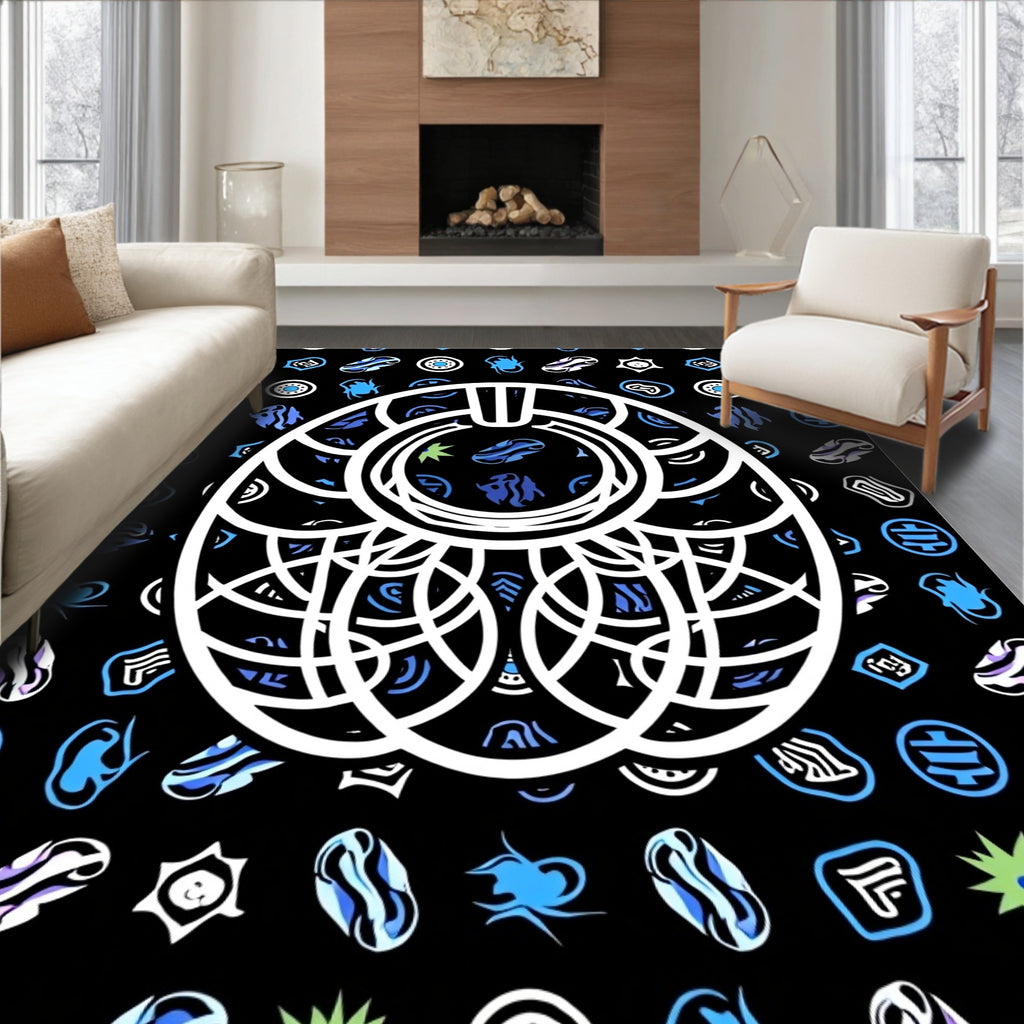 White Tribal Medallion Black Rug
