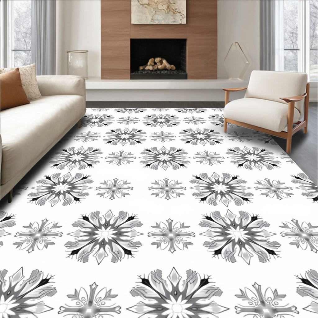 Monochrome Snowflake Mandala Repeat Rug