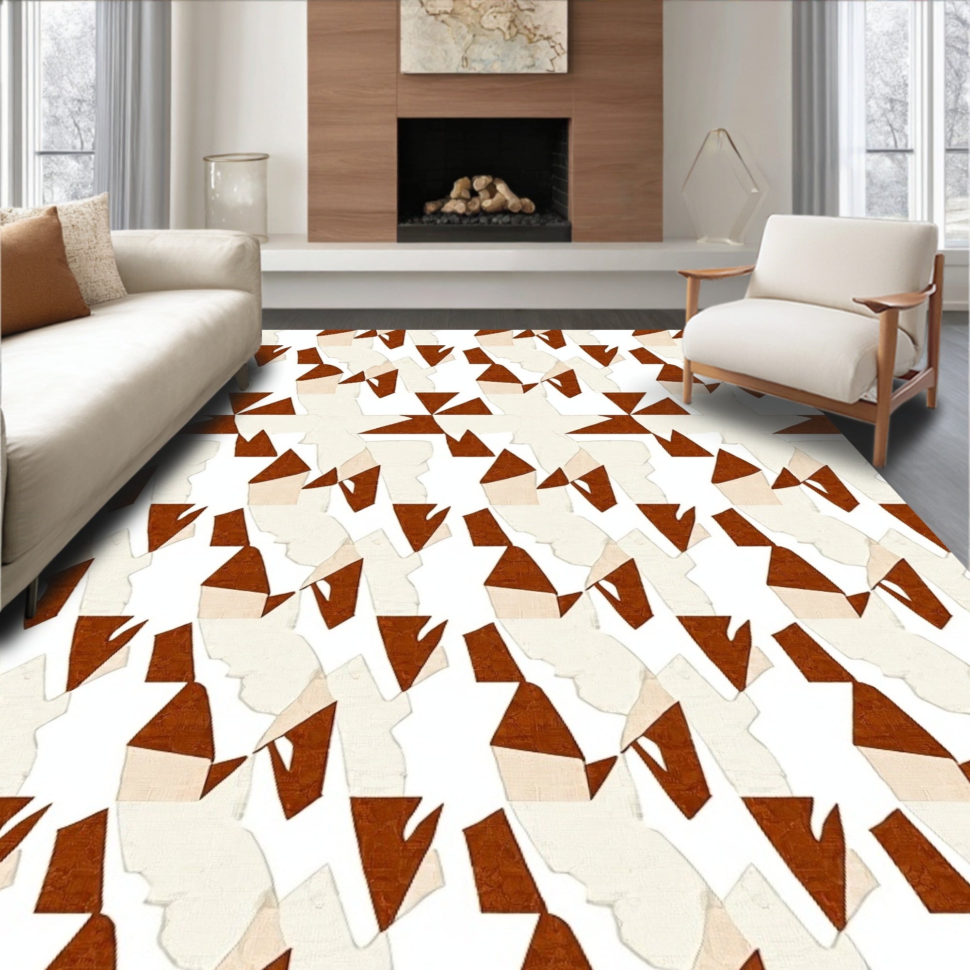 Rust Geometric Abstract Collage Rug