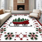 Red Buffalo Plaid Sleigh Evergreen Trees Rug
