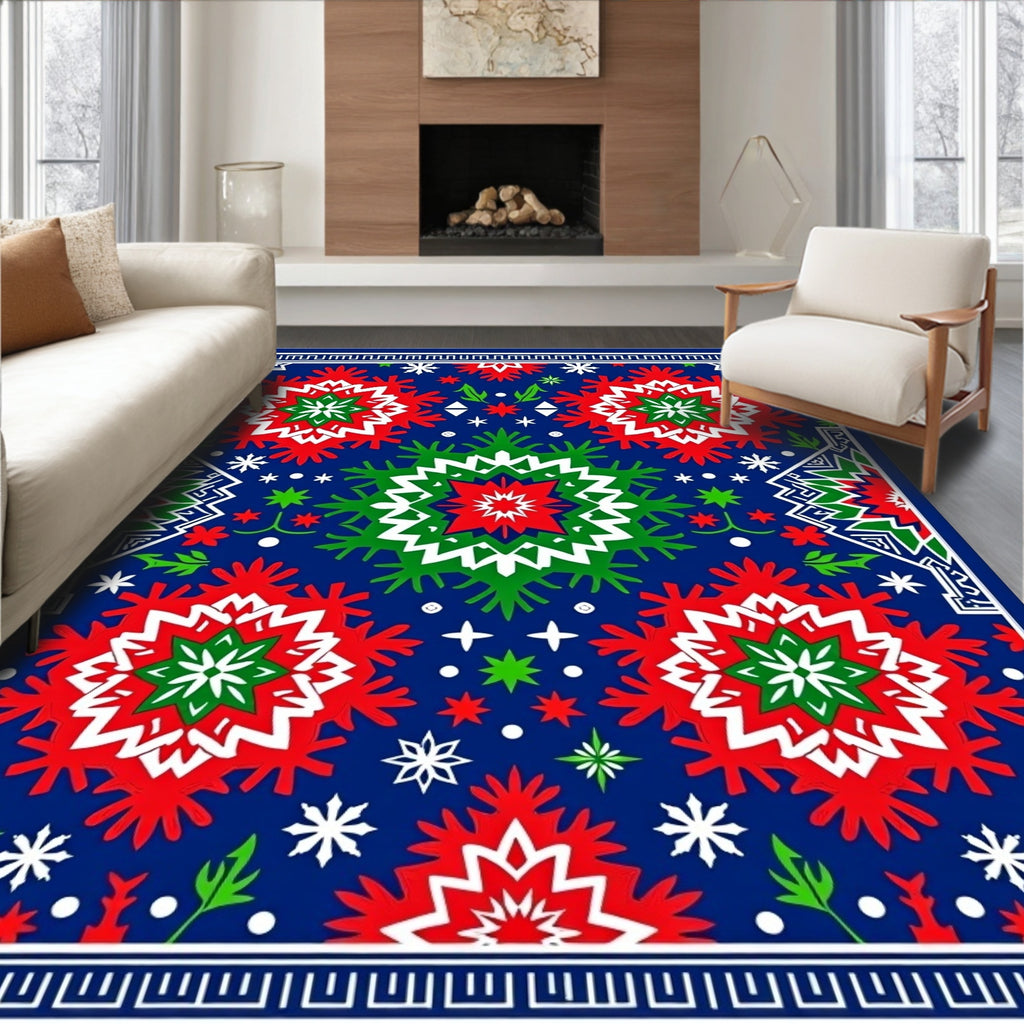 Rich Cobalt Red Green Starburst Rug