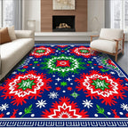 Rich Cobalt Red Green Starburst Rug