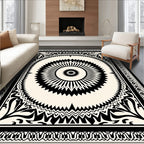 Bold Black Sunburst Mandala Rug