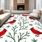 Winter Cardinal Snowflake Branch Illustration Rug