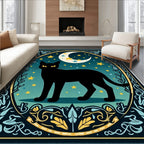 Whimsical Black Cat Moon Stars Rug