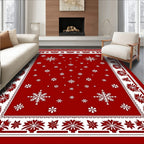 Crimson Snowflakes Geometric Border Rug