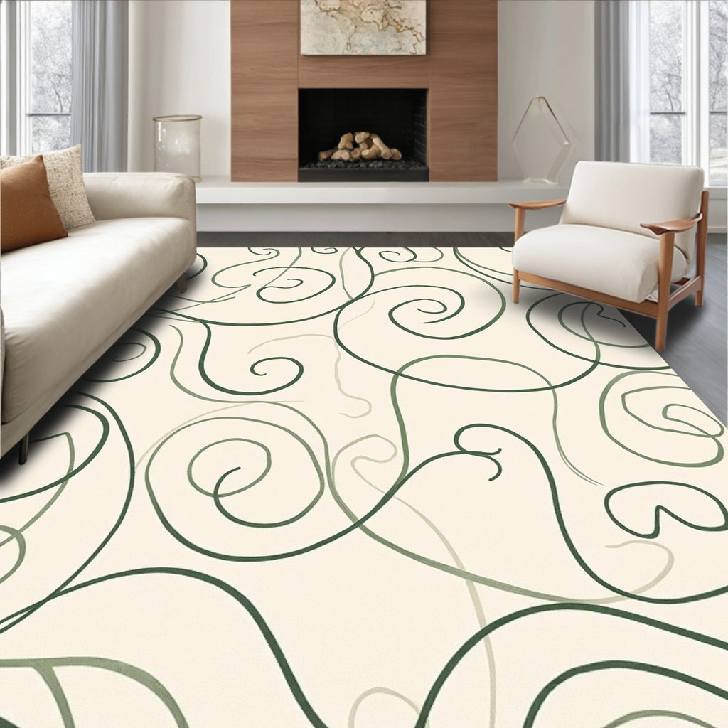 Swirling Vines Botanical Cream Rug