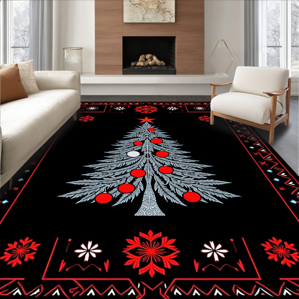 Winter Wonderland Tree Red Borders Rug
