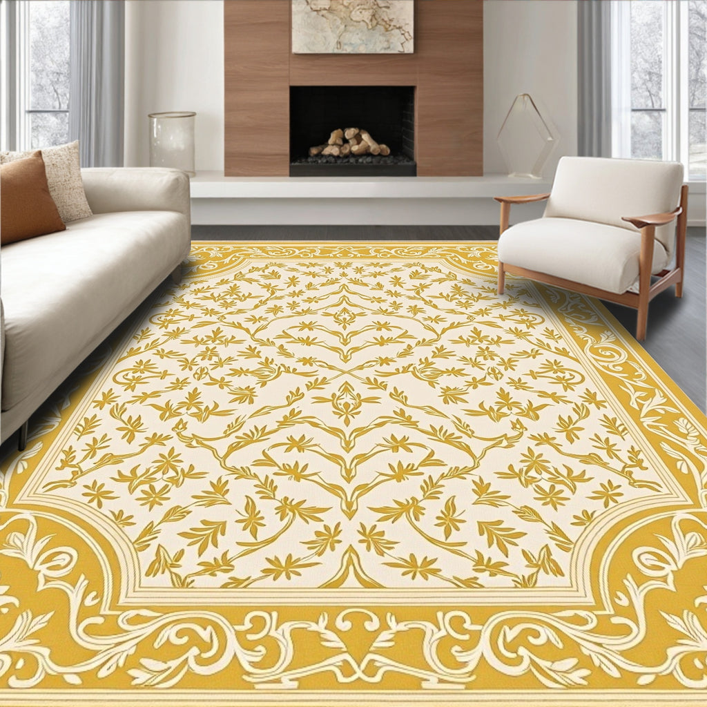 Golden Leaf Scroll Medallion Rug