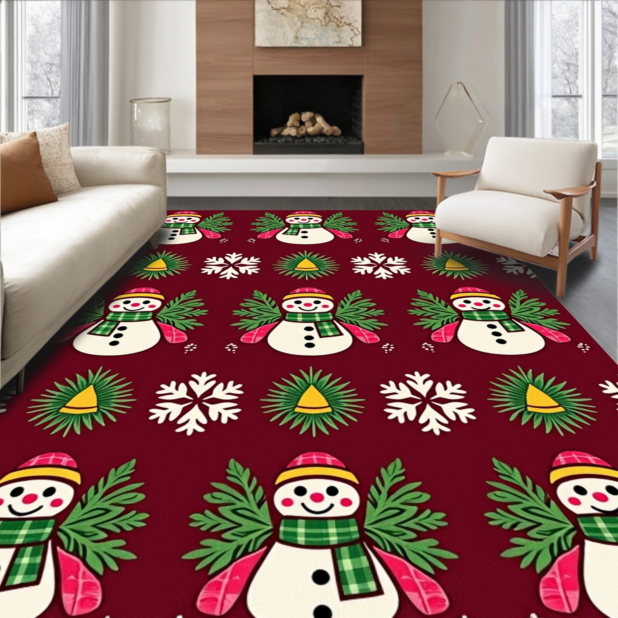 Christmas Snowman Snowflake Holiday Rug