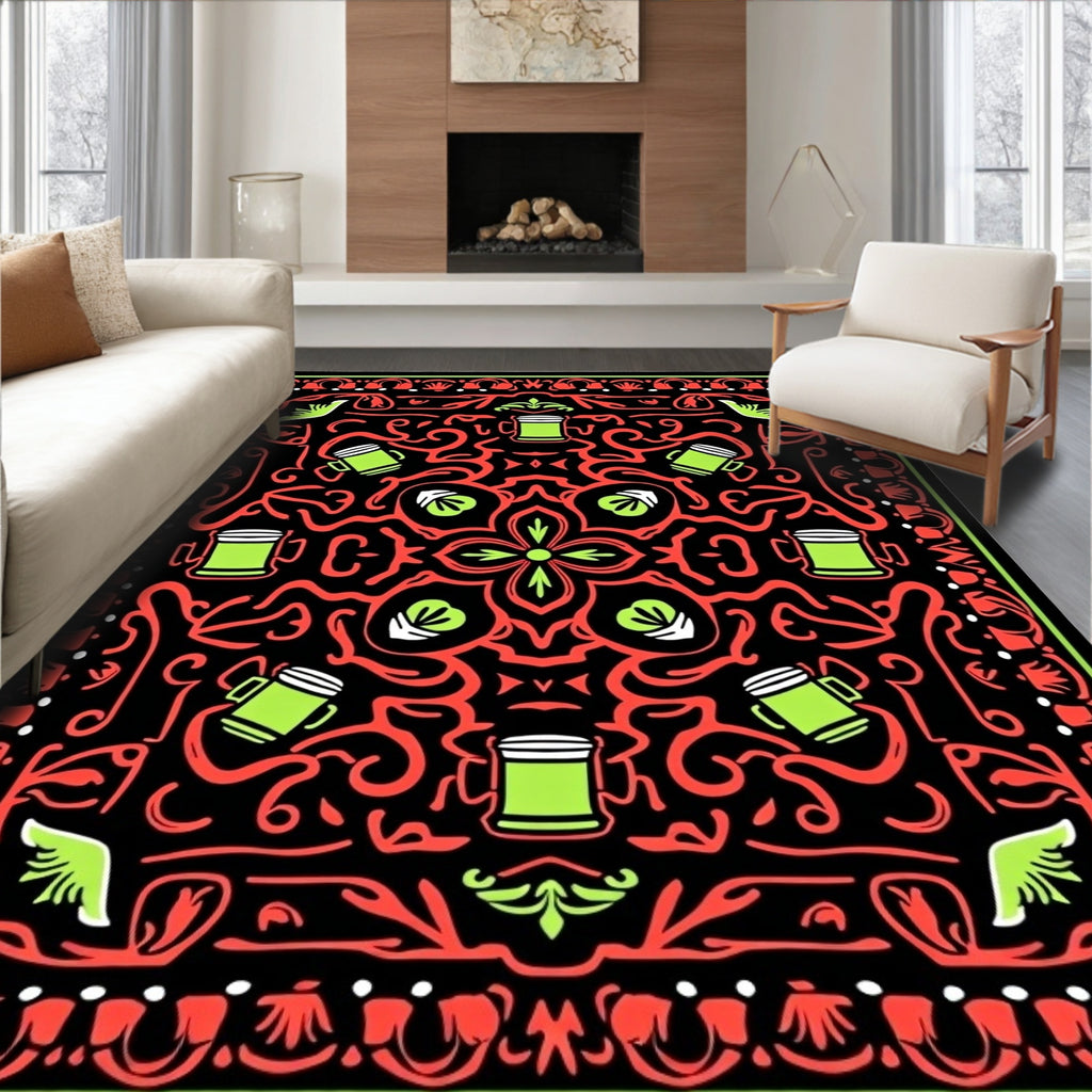 Black Red Green Mug Medallion Rug